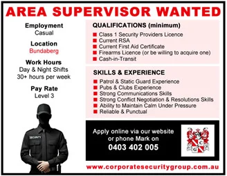 Area Supervisor, Bundaberg, Qldsm Area Supervisor, Bundaberg, Qld