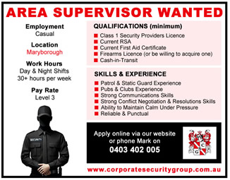 Area Supervisor, Maryborough, Qld