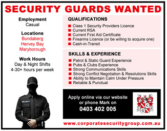 Security Guards Wanted – Bundaberg, Maryborough, Hervey Bay, Qldyborough, Hervey Bay, Qldrough-herveybay-sm Security Guards Wanted - Bundaberg, Maryborough, Hervey Bay, Qld